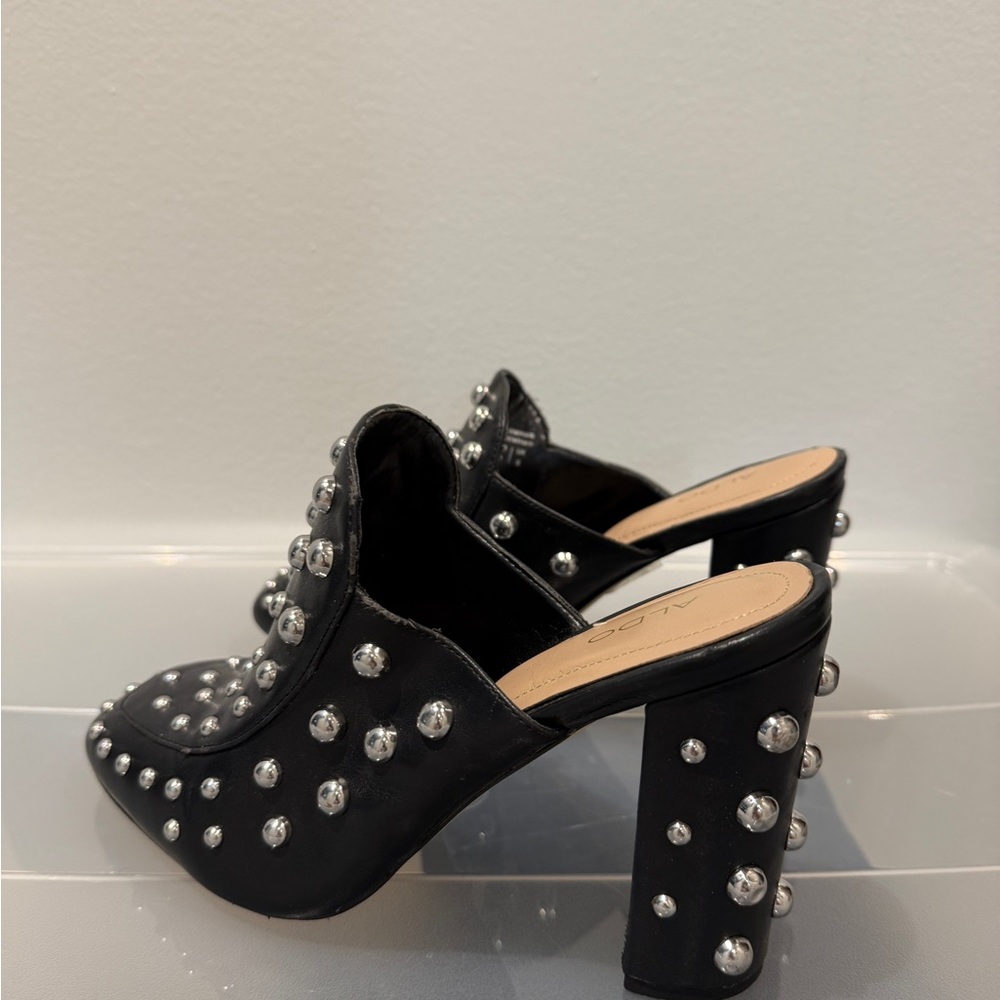 Aldo Black Studded Mules - Picture 3 of 5